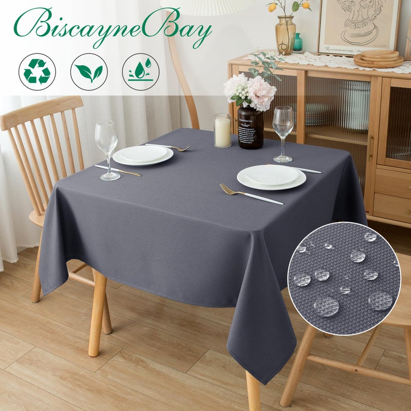 Biscaynebay Textured Fabric Square Tablecloths 70x70 Inches, Dark Grey Water Resistant Card Table Cloth Folding Table Cover for Dining, Kitchen, Wedding and Parties etc. Machine Washable - Image 2